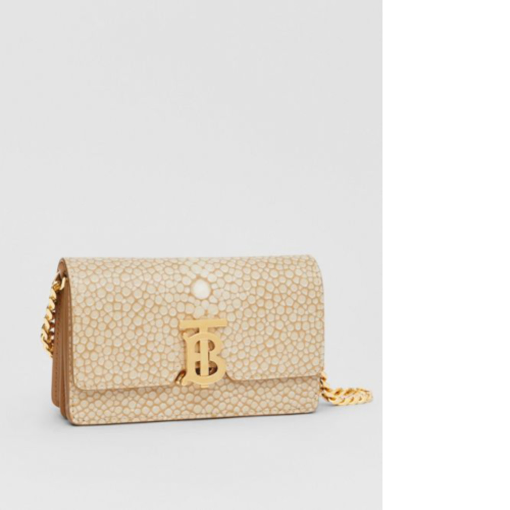 Burberry Jessie Stingray Print Leather Light Sand Gold Shoulder Bag Handbag New